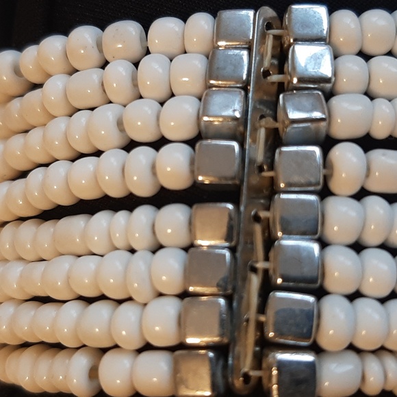 Wrap bracelet with seed beads.  Silver trim. Fits all sizes. - Picture 5 of 11